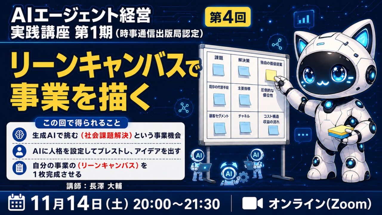 【MBAクラス】AIエージェント経営実践講座 第1期 第4回　事業構想：社会課題・アイデア・リーンキャンバス