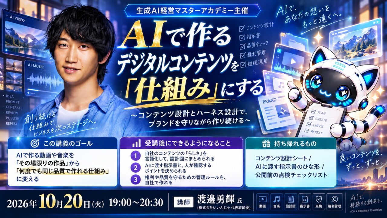 【AIツール実践】AIで作るデジタルコンテンツを「仕組み」にする 〜コンテンツ設計とハーネス設計で、ブランドを守りながら作り続ける〜